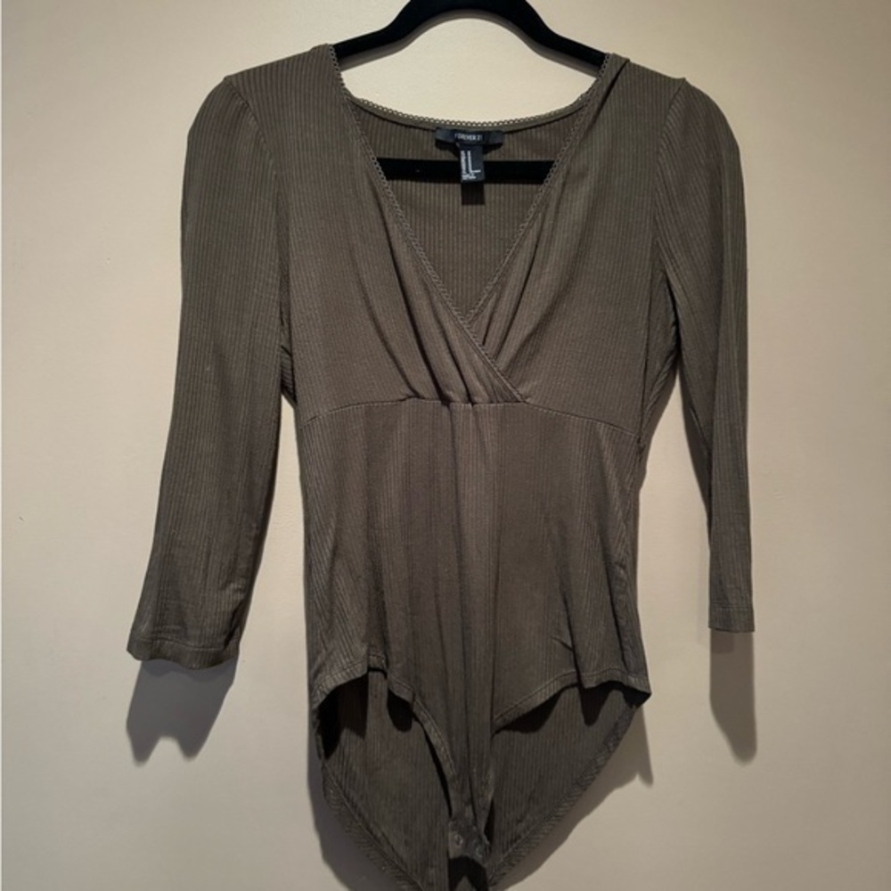 Forever 21 Green Fitted Bodysuit with Wrap Design